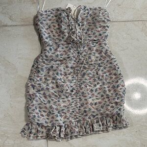 70/21 Cream Floral Lace-Up Ruffle Mini Dress